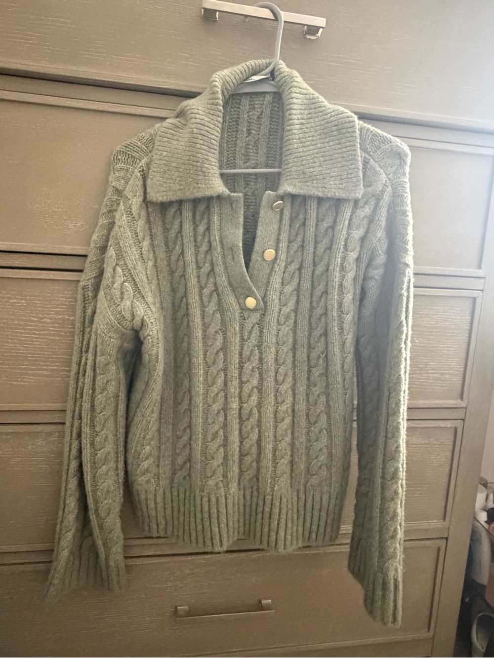 Abercrombie & Fitch Knit Button-Front Sweater - Light Sage
